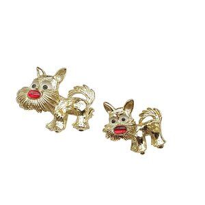 Gold-Tone Gerrys Vintage Dog Brooch Scatter Pin Set With Red Enamel
